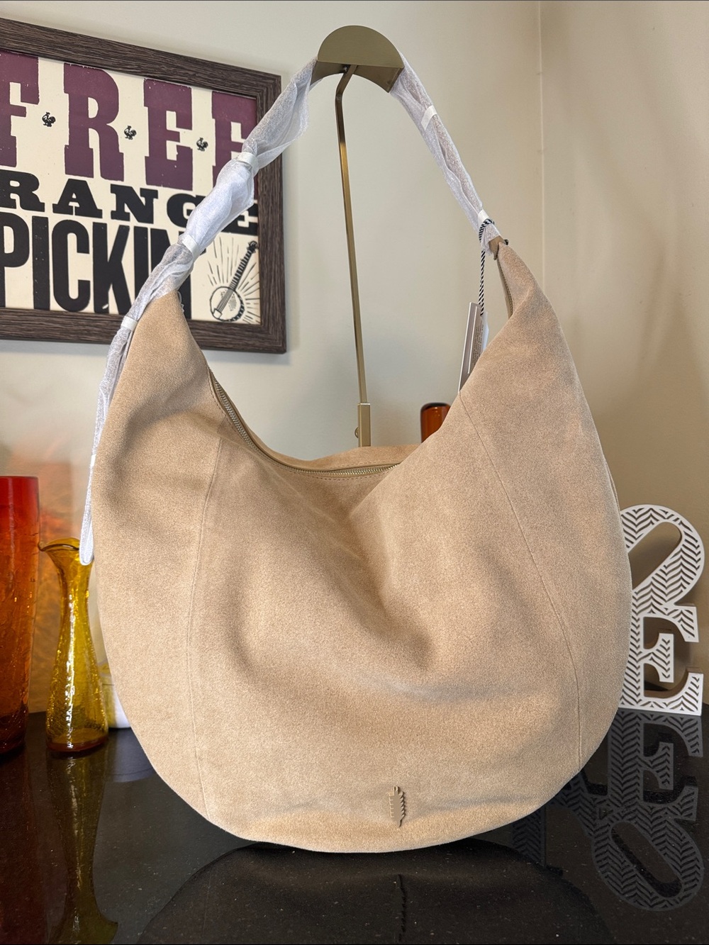 Thacker Soft Suede Slouch Hobo Bag in Tan
